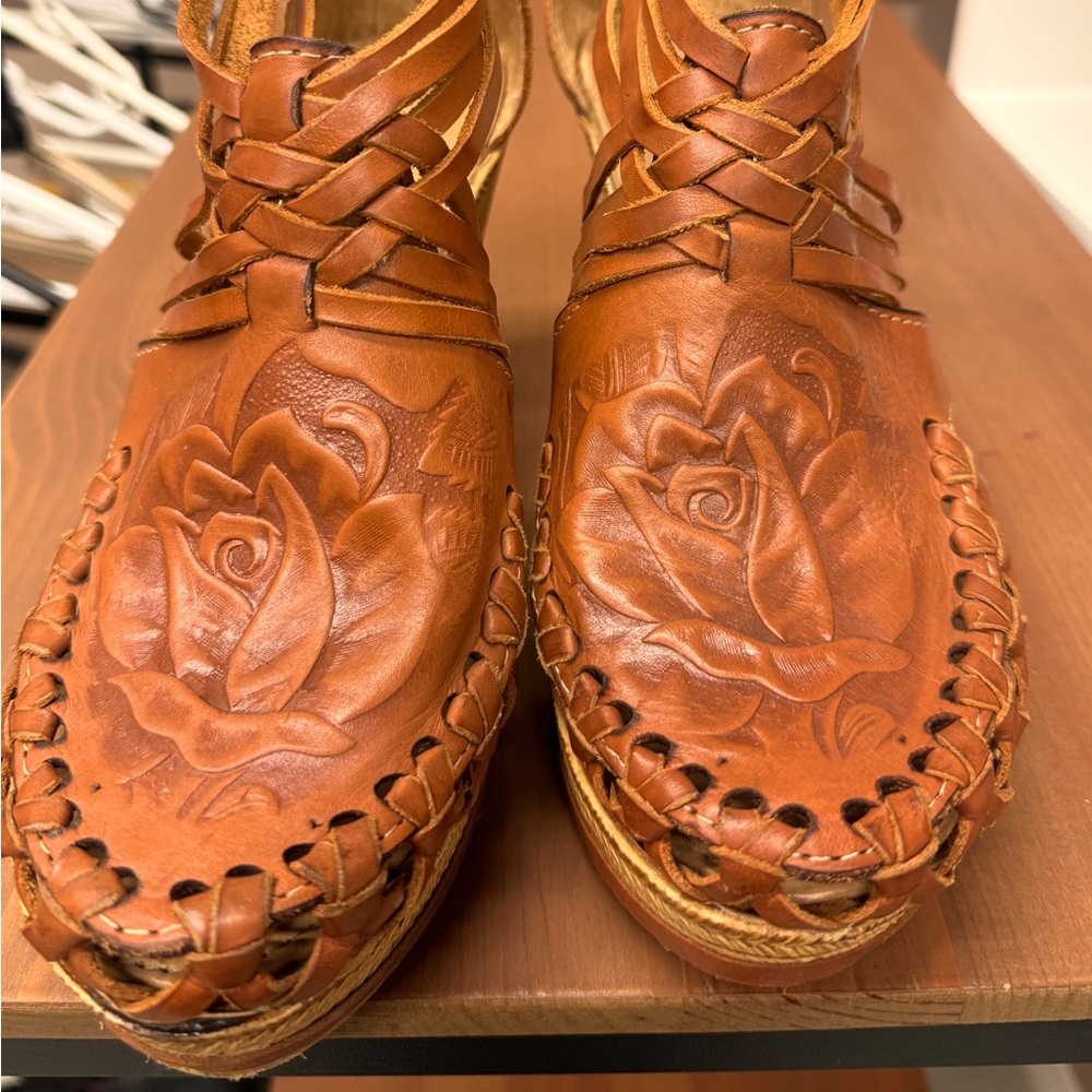 Handmade leather wedge sandal heels